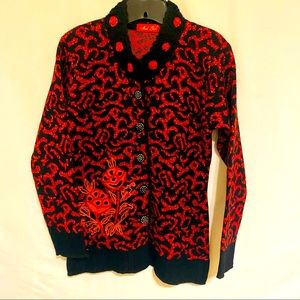 Mod Girl Chunky Knit red and black bling button down Cardigan